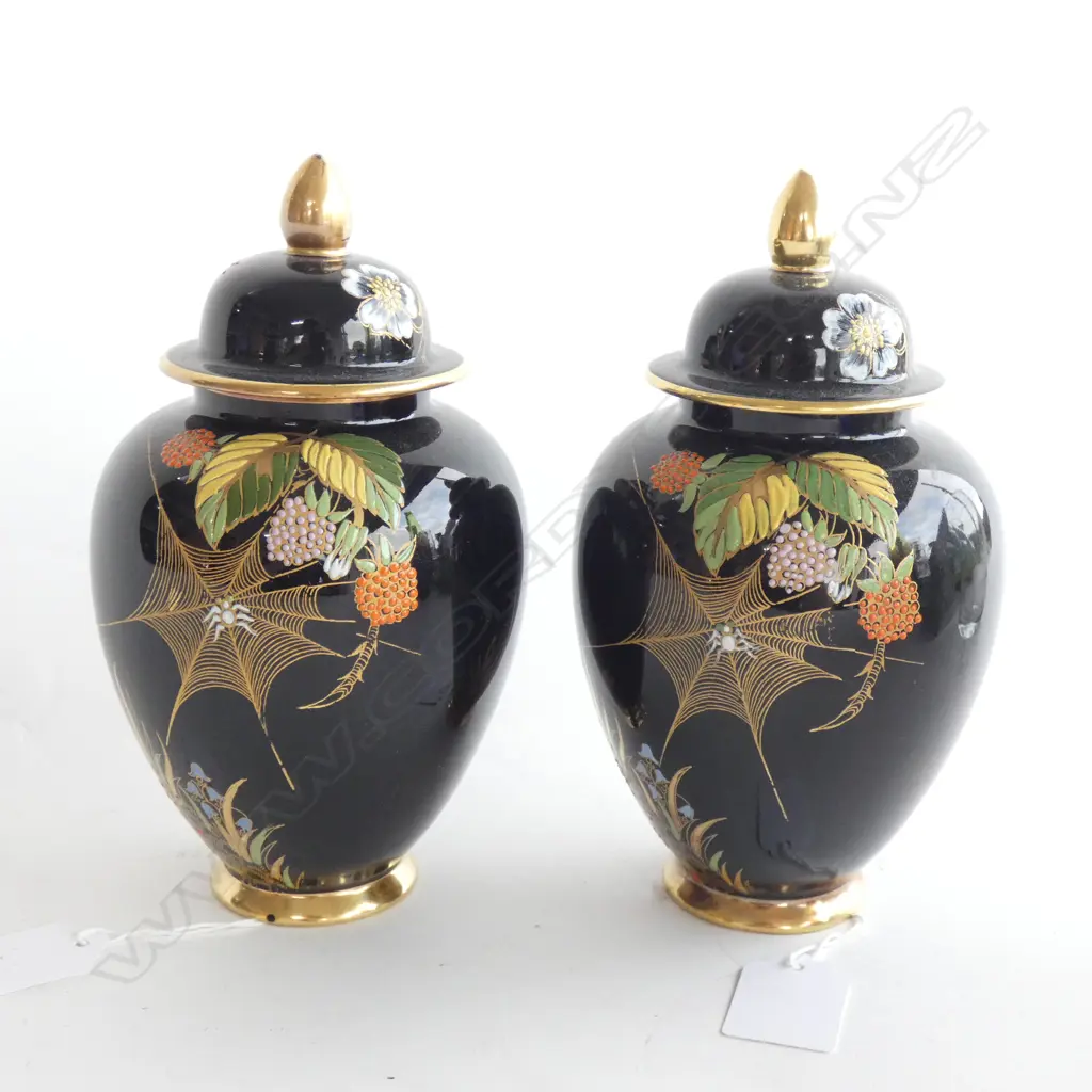 A pair of  Carlton ware famille noir enamelled ginger jars Image 1++